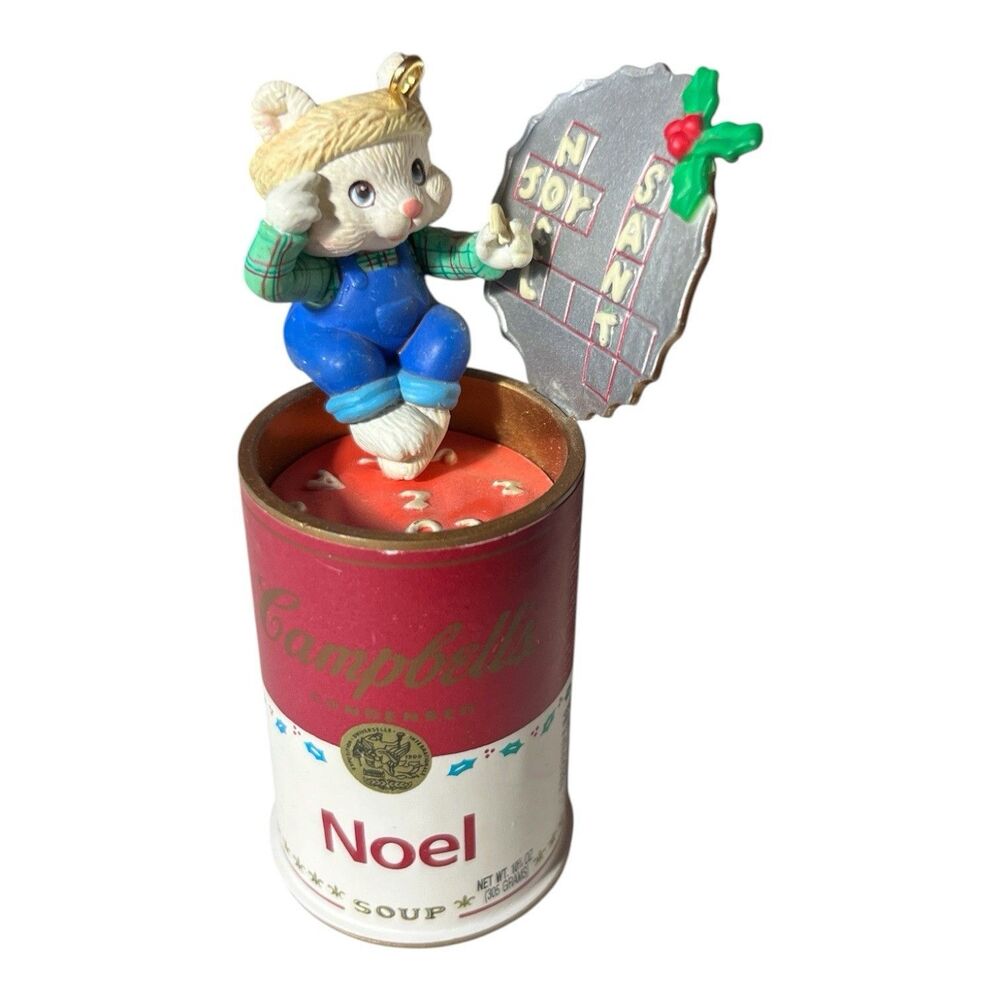 Vintage Campbells Soup Can Christmas Ornament Mouse Noel Alphabet 3.5"